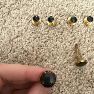 Gold and Black Cuff Links and Button Set